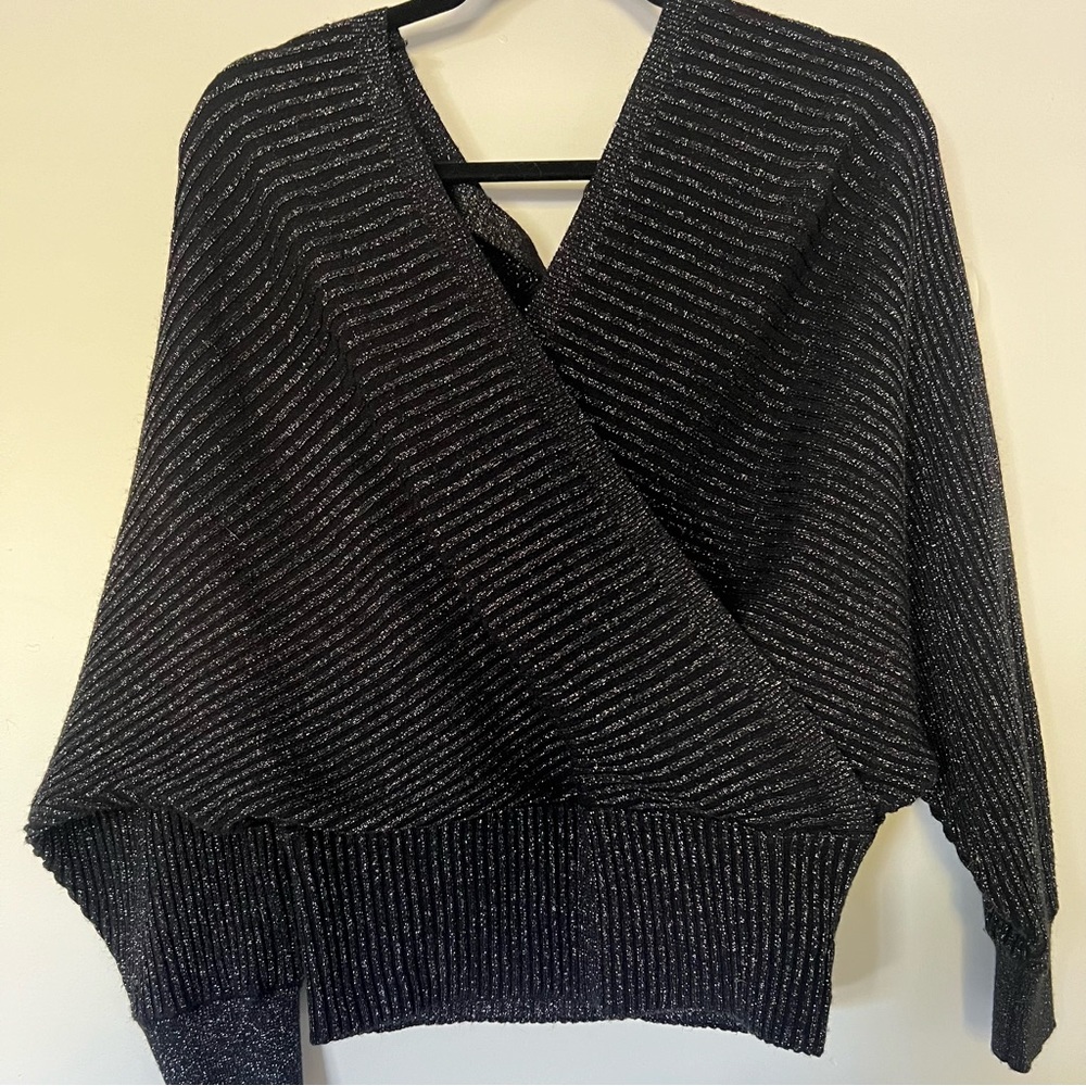 Anthropologie - Shimmer / Silver Surplice Pullover Sweater - Picture 5 of 8